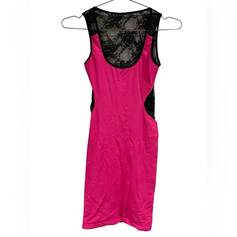 bebe Pink and Black Lace Mini bodycon sleeveless Dress